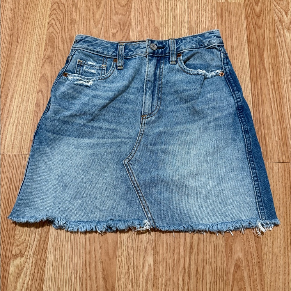 Denim Frayed Hem A&F Skirt - Blue